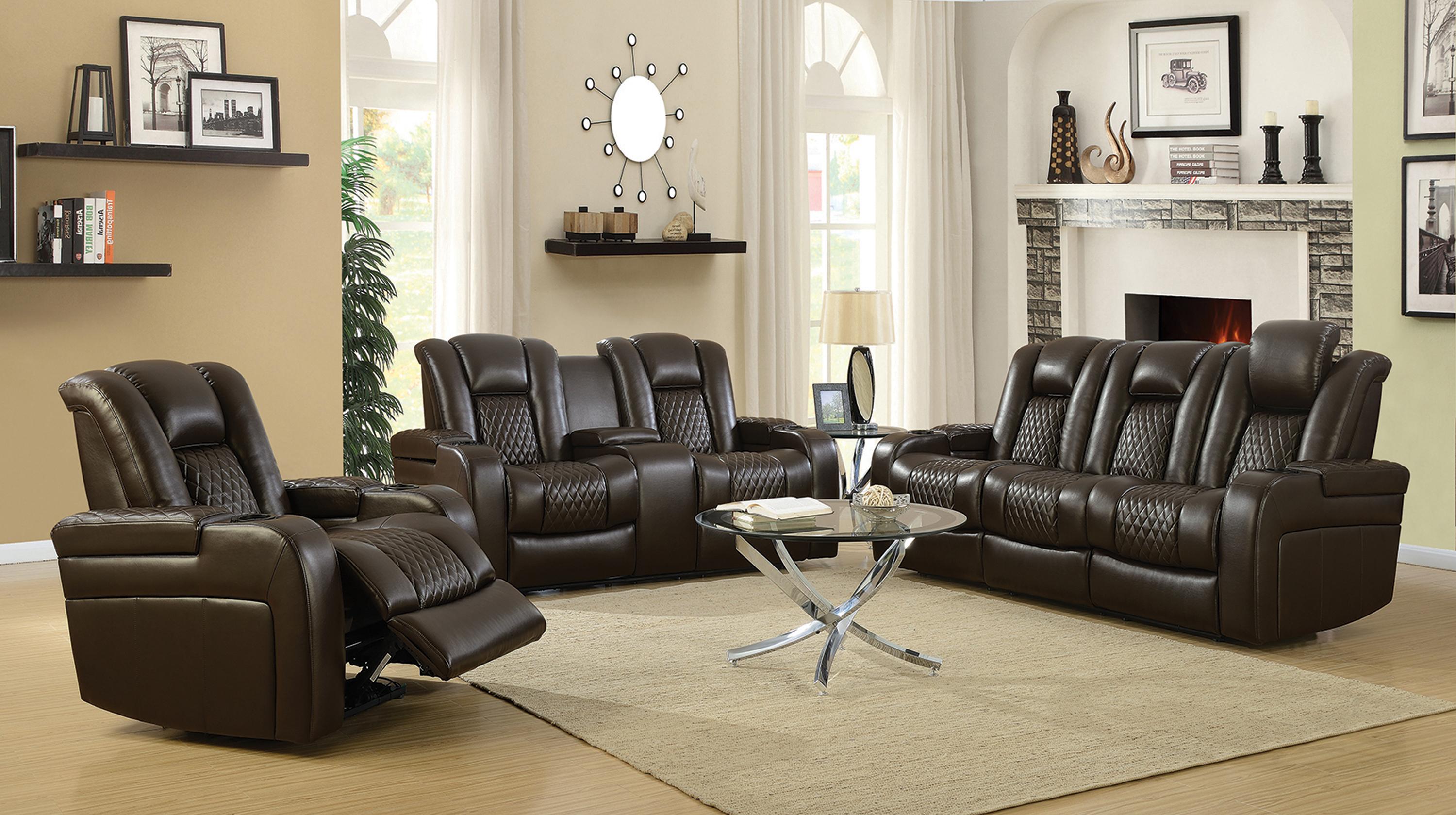 

    
 Photo  Contemporary Brown Faux Leather Power Reclining Loveseat Coaster 602305P Delangelo
