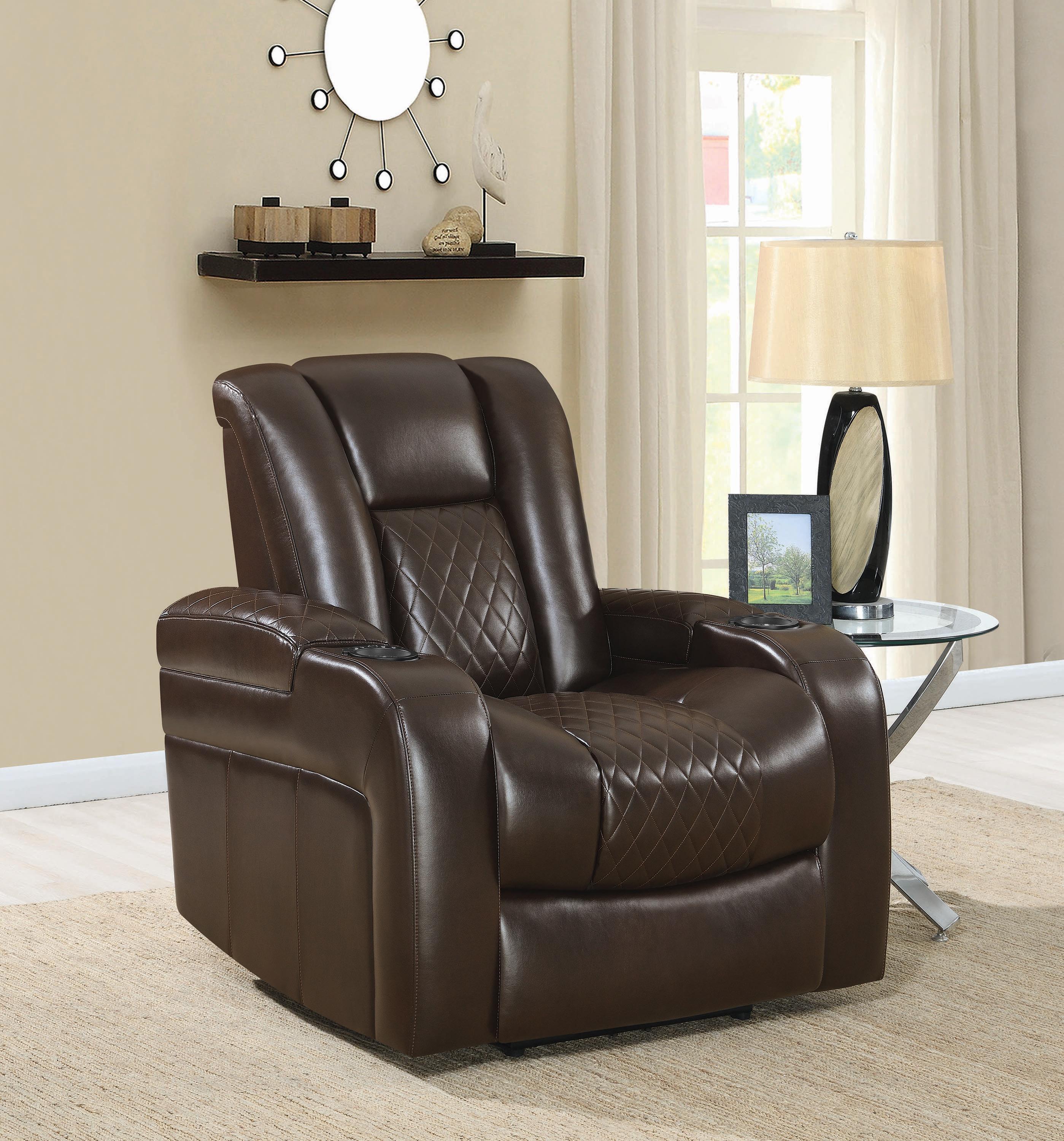 

                    
Buy Contemporary Brown Faux Leather Power Recliner Coaster 602306P Delangelo
