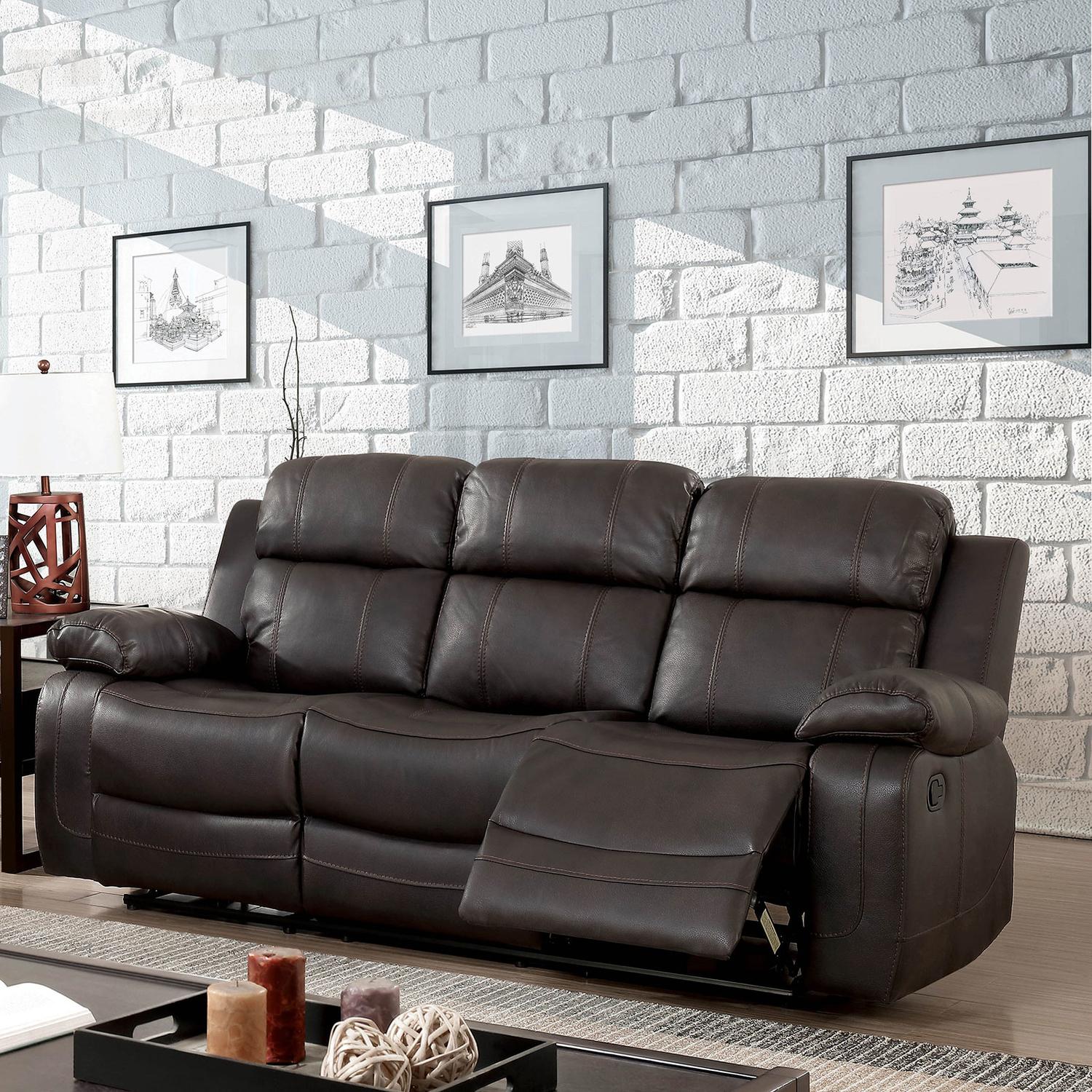 

    
Dark Brown Breathable Leatherette Recliner Sofa PONDERA CM6568-SF FOA Modern
