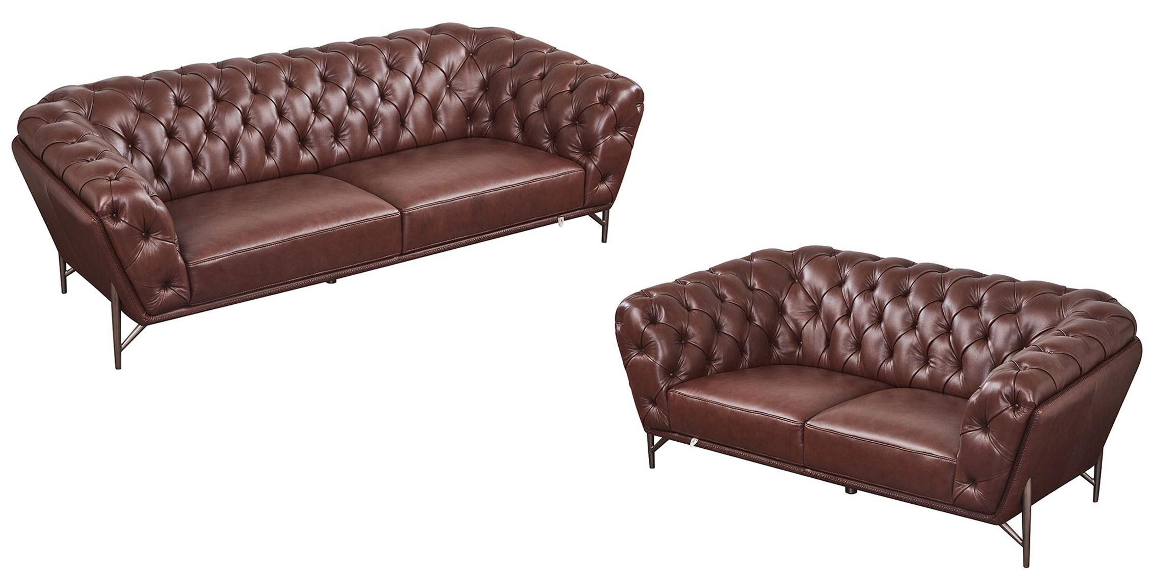 Contemporary Sofa Set EK8009-BRO EK8009-BRO-Set-2 in Brown Leather