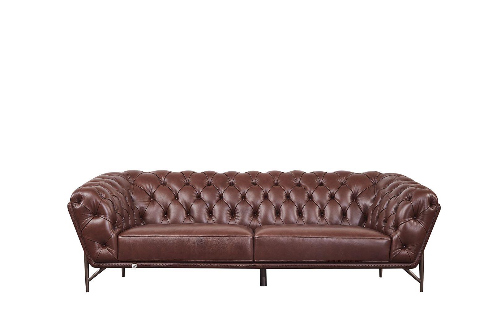 Classic Sofa Set EK8009-BRO EK8009-BRO-Set-3 in Brown Leather