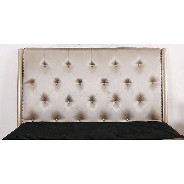 

    
Contemporary Brown/Gold Solid Wood California King Panel Bed Furniture of America Celine CM7432-CK
