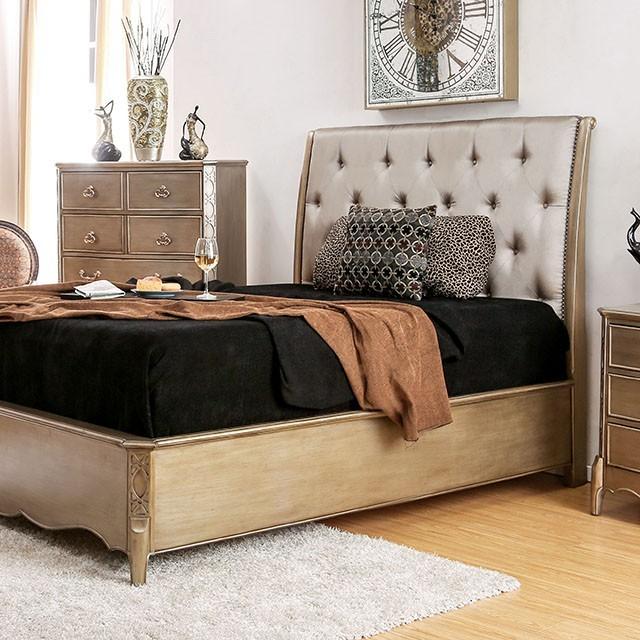 Contemporary Panel Bed Celine California King Panel Bed CM7432-CK CM7432-CK in Gold, Brown Leatherette