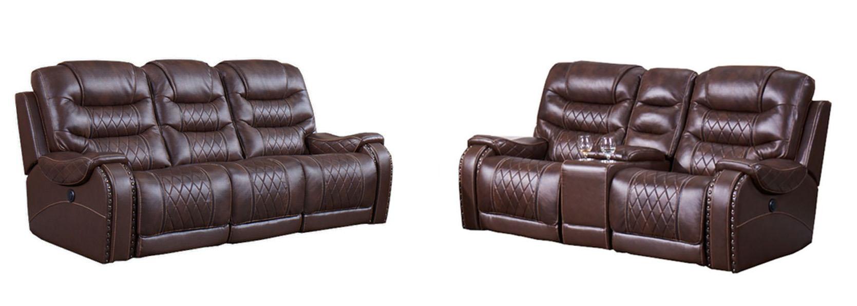 Contemporary Reclining Set SF1350 SF1350-2PC in Dark Brown Leather Air Material