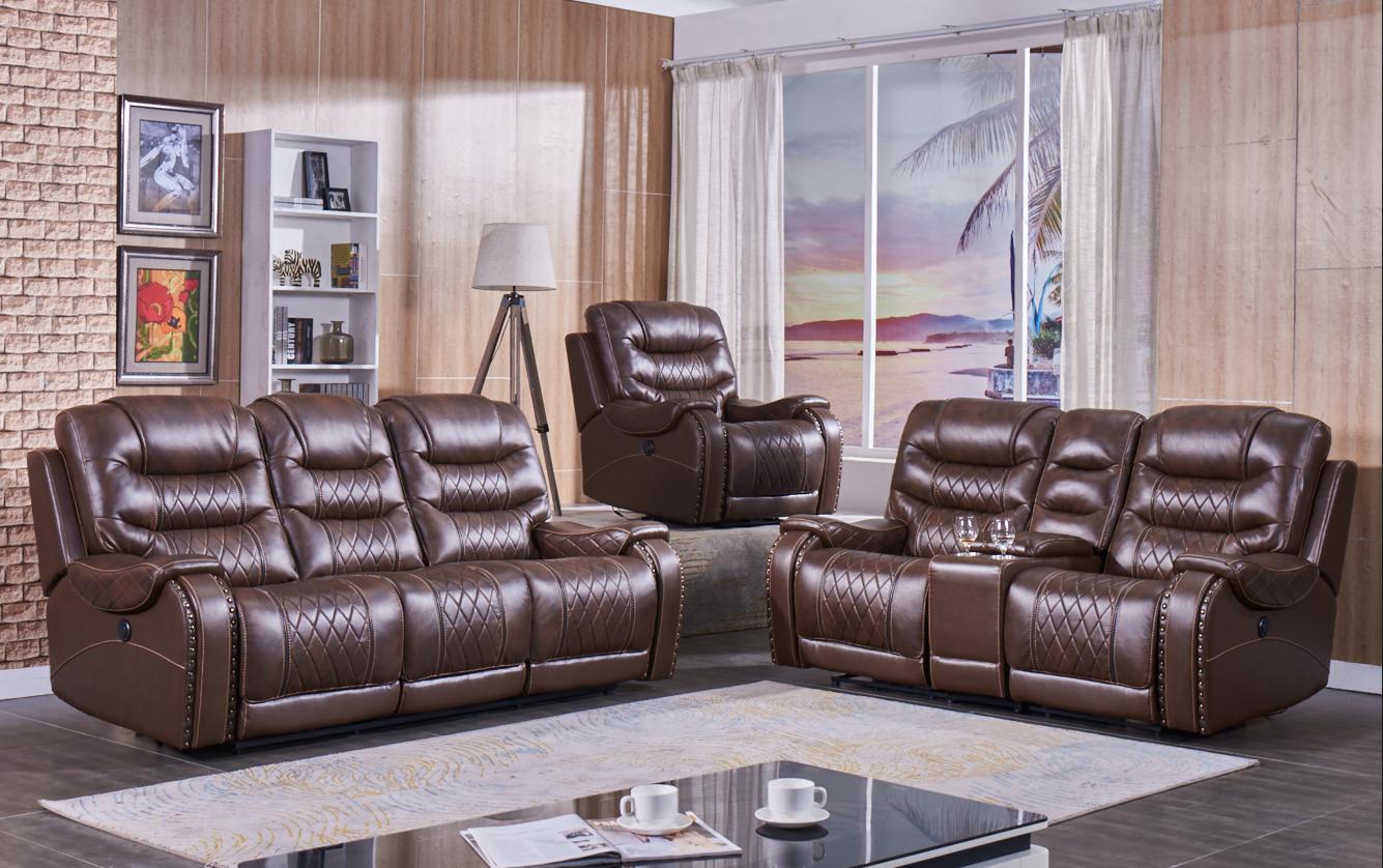 Contemporary Reclining Set SF1350 SF1350-3PC in Dark Brown Leather Air Material
