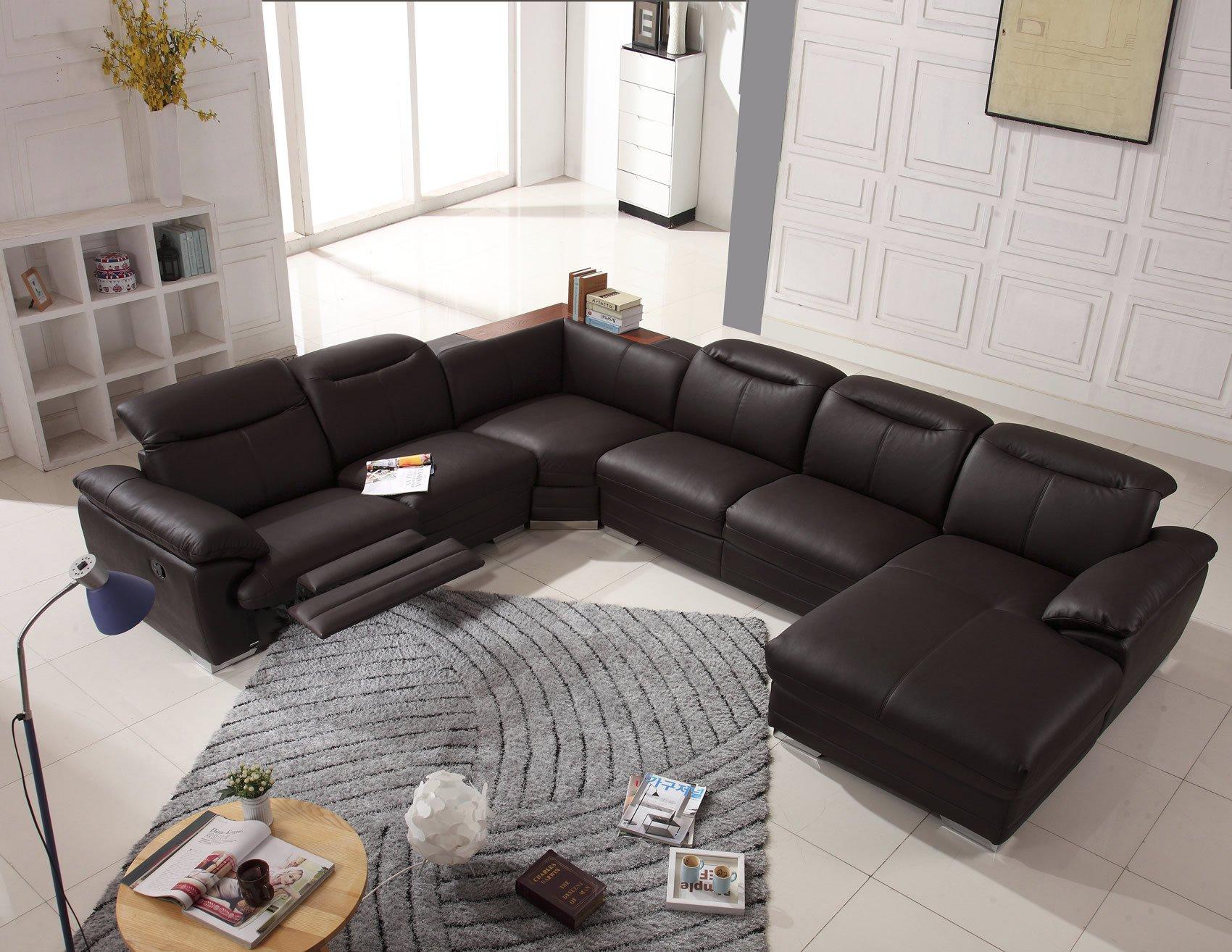 Contemporary Reclining Sectional U2146 U2146-SEC BROWN in Brown leather gel