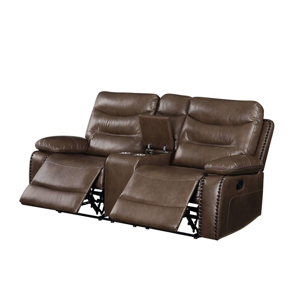 

    
Contemporary Brown Leather Motion Loveseat w/ Console by Acme Aashi 55421
