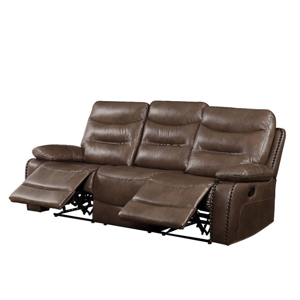 

    
Contemporary Brown Leather Motion Sofa + Loveseat + Recliner w/ Console by Acme Aashi 55420-3pcs

