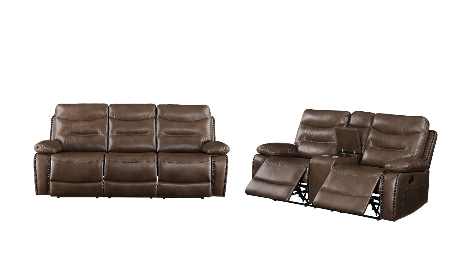 Contemporary Sofa and Loveseat Set Aashi 55420-2pcs in Brown 