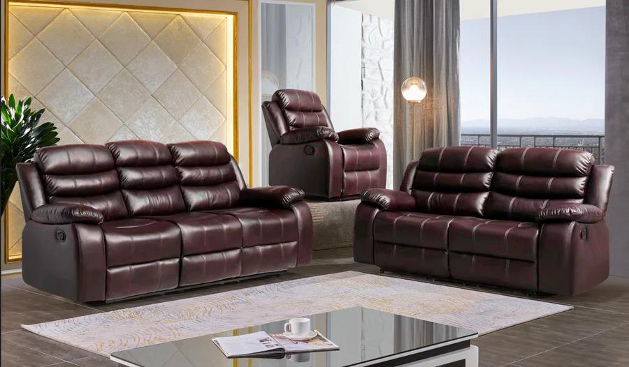 

    
Contemporary Brown Leather Reclining Living Room Set 2Pcs McFerran SF8006
