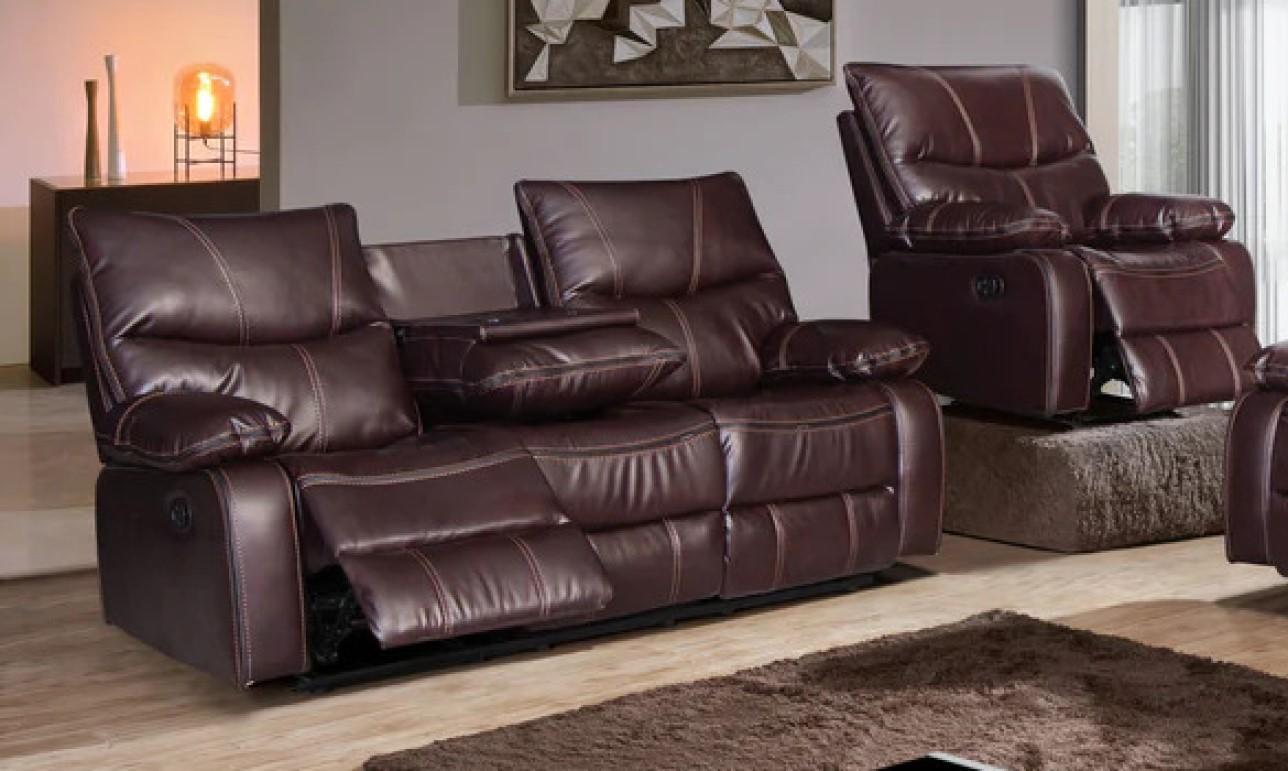 

    
Contemporary Brown Leather Reclining Living Room Set 3Pcs McFerran Motion SF1011
