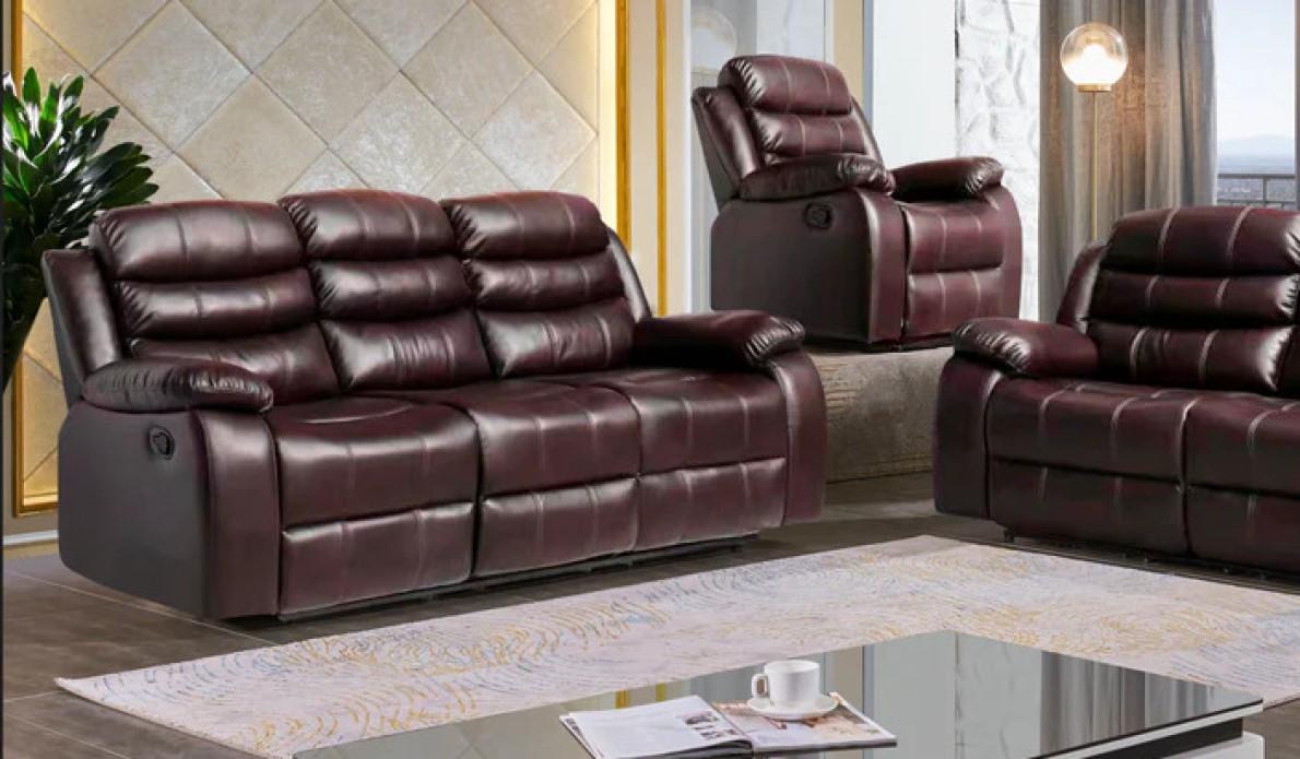 

    
Contemporary Brown Leather Reclining Living Room Set 3Pcs McFerran SF8006
