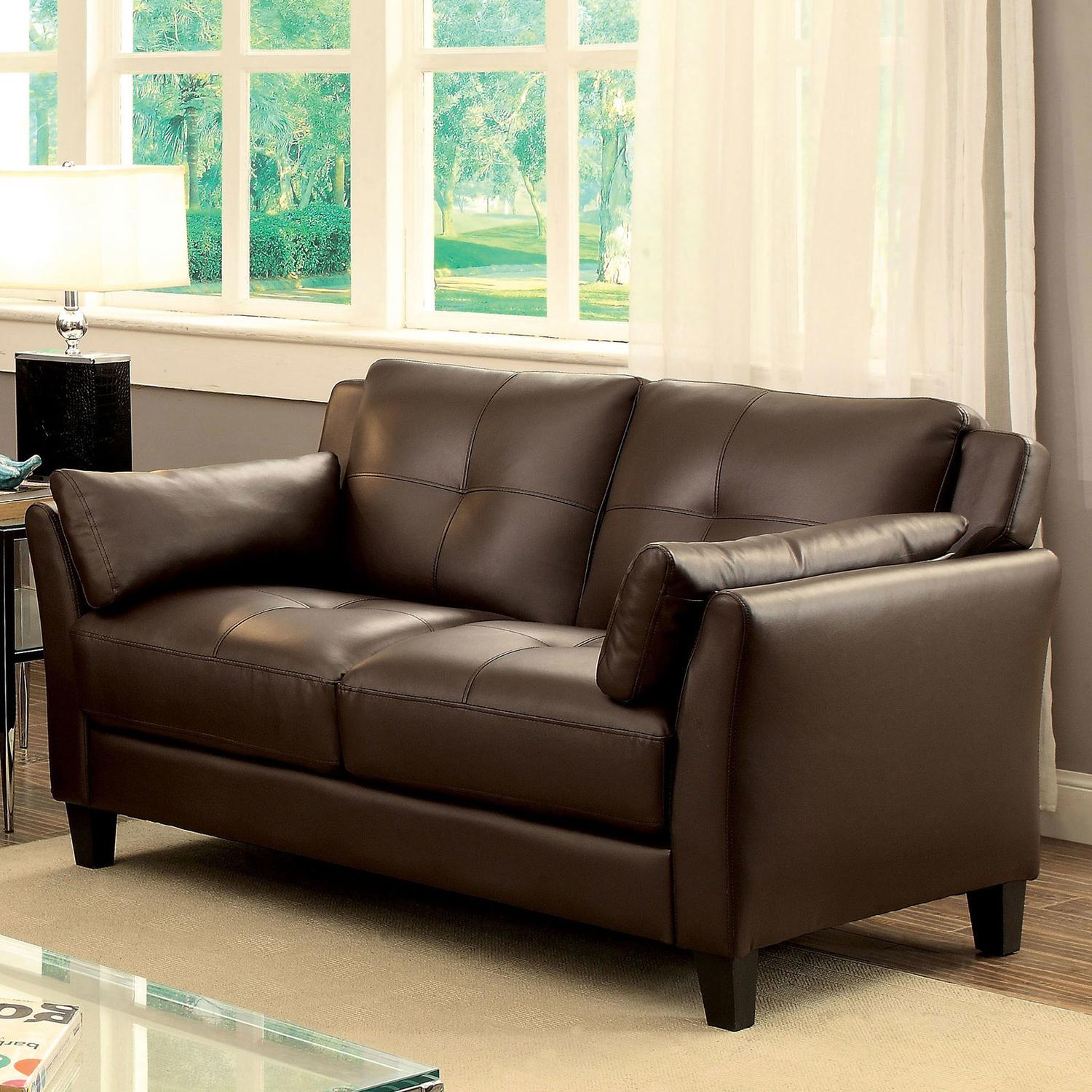 

    
Contemporary Brown Leatherette Loveseat Furniture of America CM6717BR-LV Pierre
