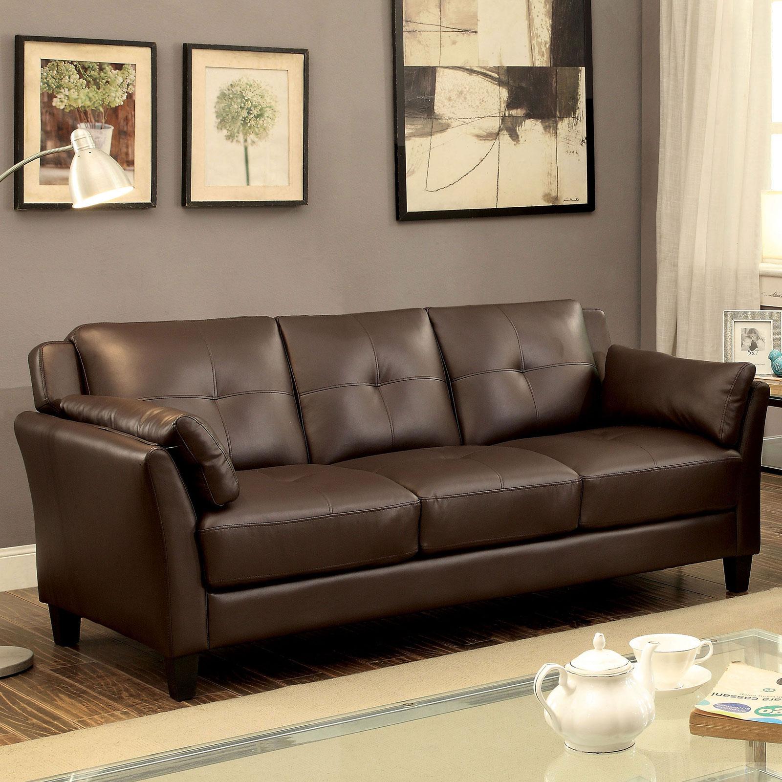 

    
Contemporary Brown Leatherette Sofa Furniture of America CM6717BR-SF Pierre
