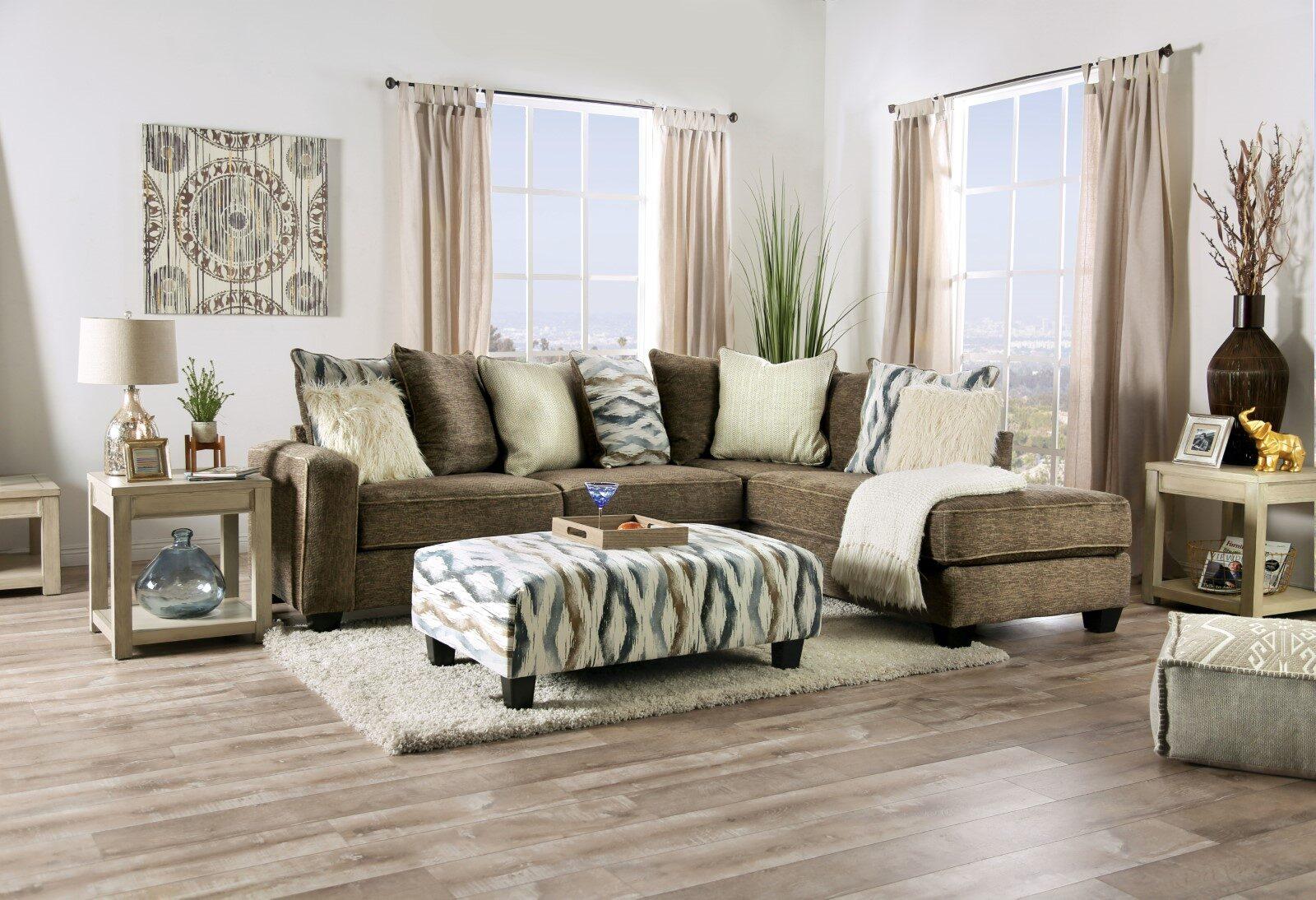 Contemporary Sectional Sofa and Ottoman SM5155-2PC Kempston SM5155-2PC in Brown Microfiber