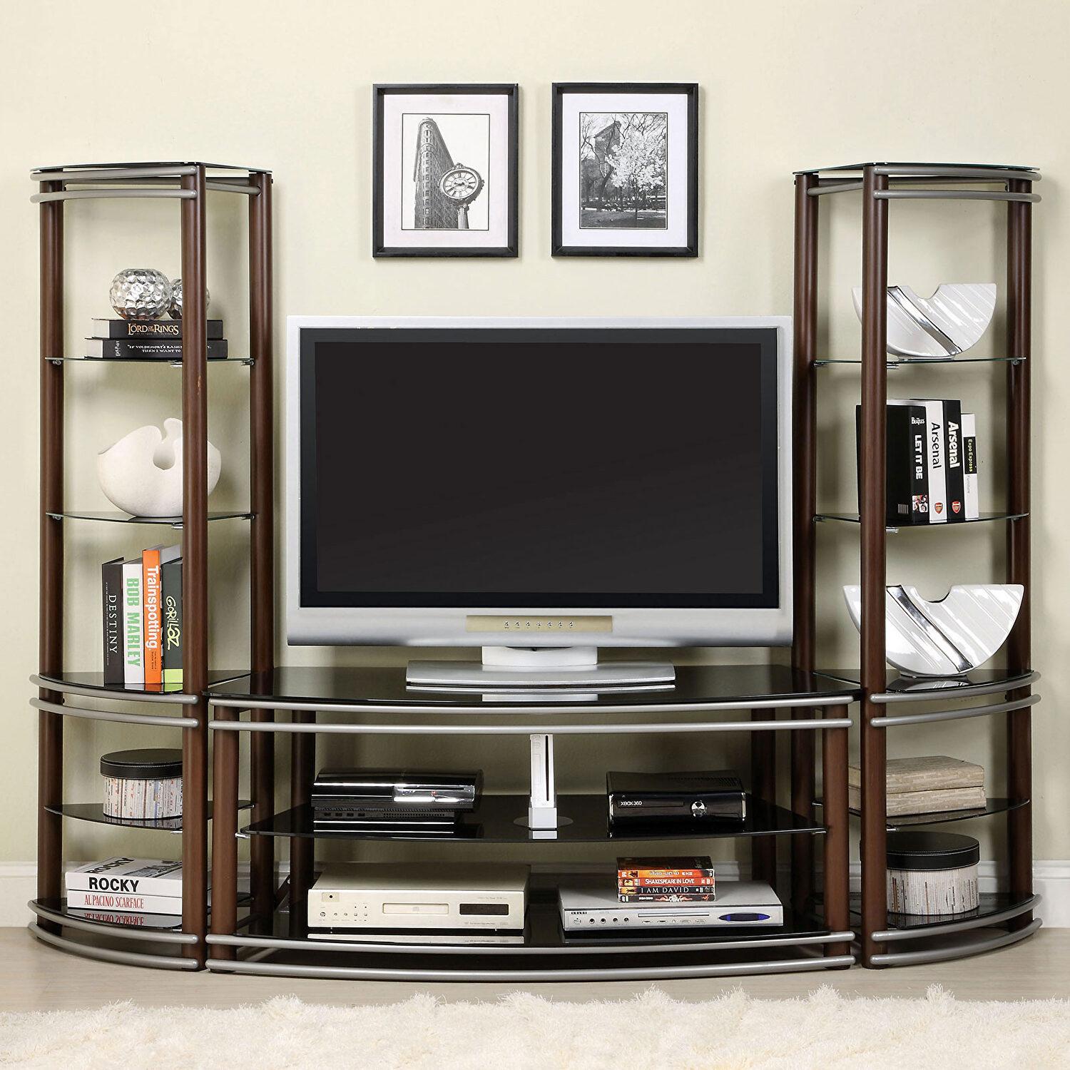 

    
Contemporary Brown & Silver Metal TV Console Furniture of America CM5510-TV Silver Creek
