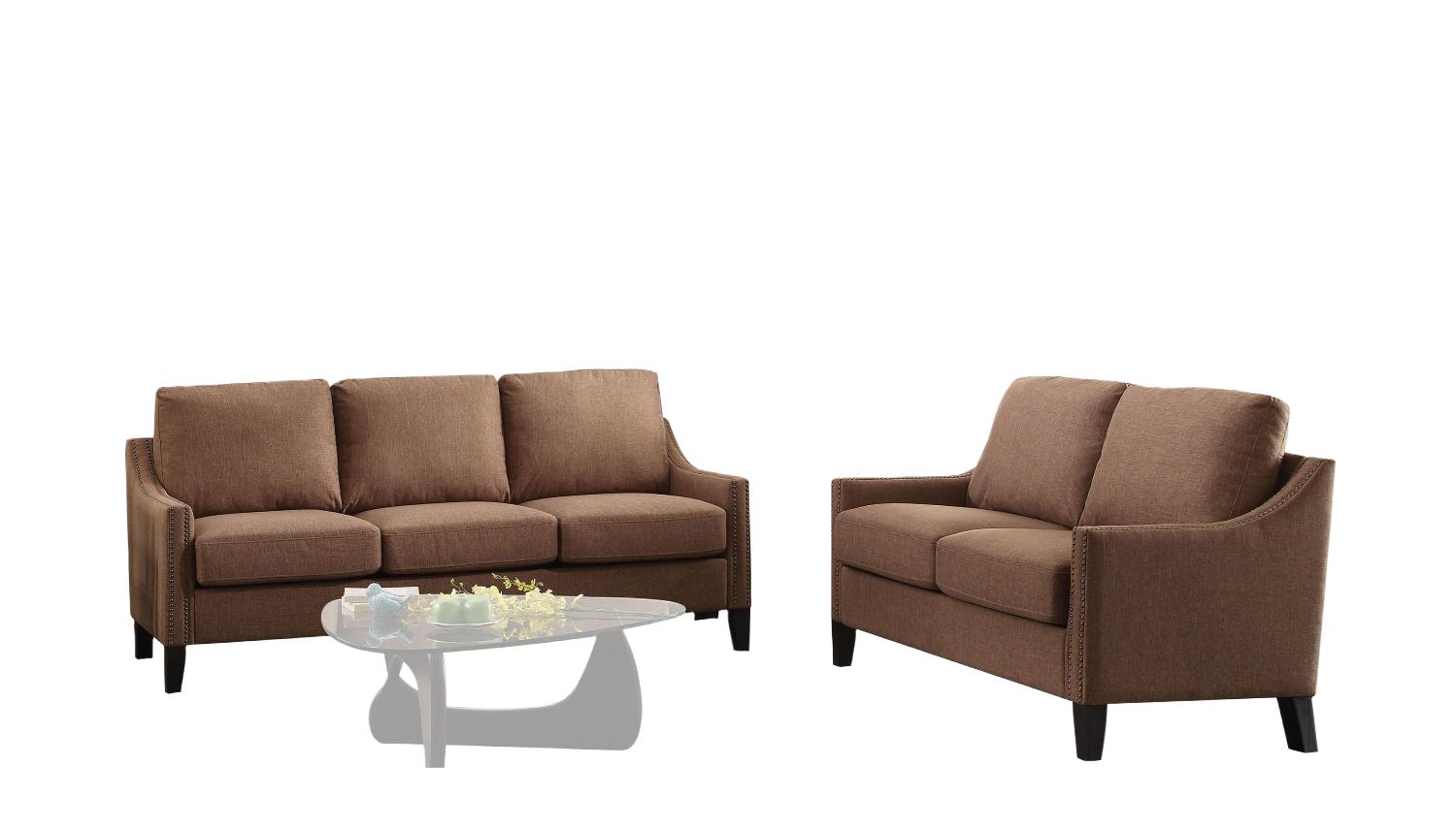 Contemporary Sofa and Loveseat Set Zapata 53765-2pcs in Brown Linen