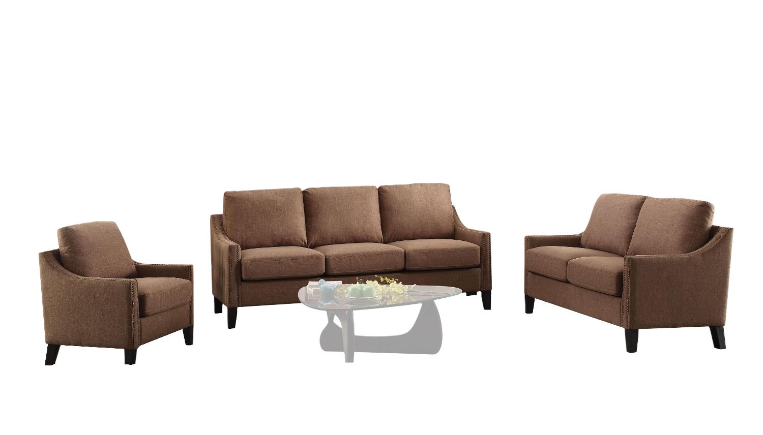 

    
Contemporary Brown Sofa + Loveseat + Chair by Acme Zapata 53765-3pcs
