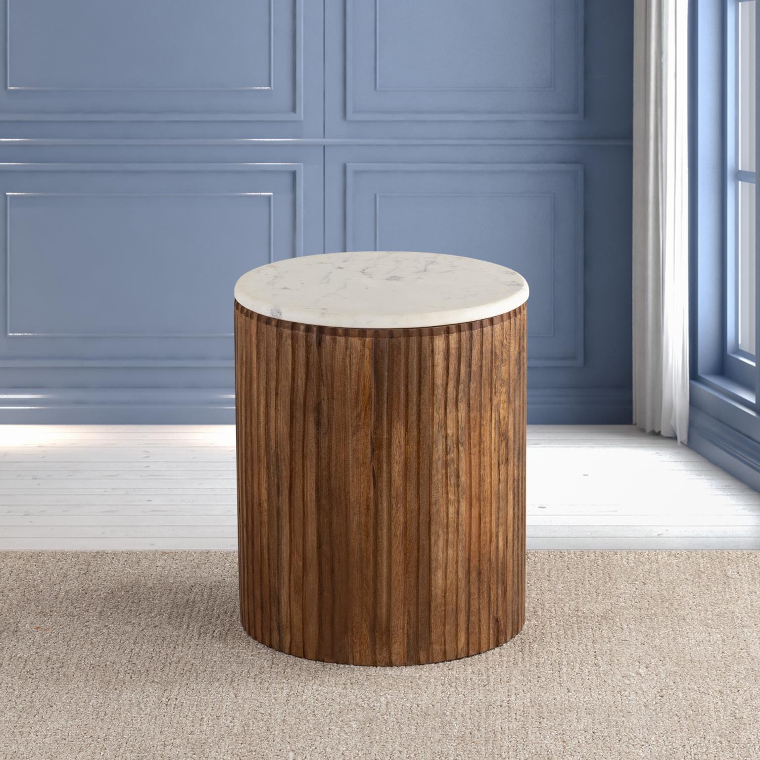 

    
Contemporary Brown/White Solid Wood Round Side Table Albany Living 172-15
