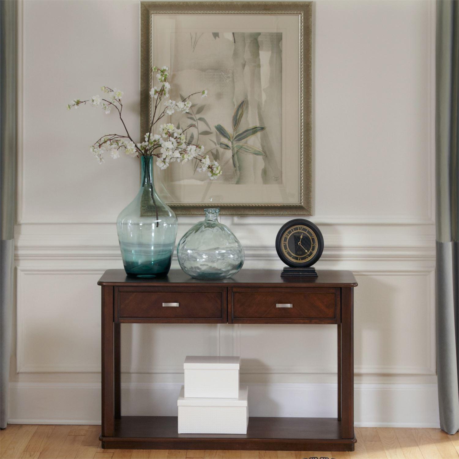 

    
Contemporary Brown Wood Console Table Wallace (424-OT) Liberty Furniture
