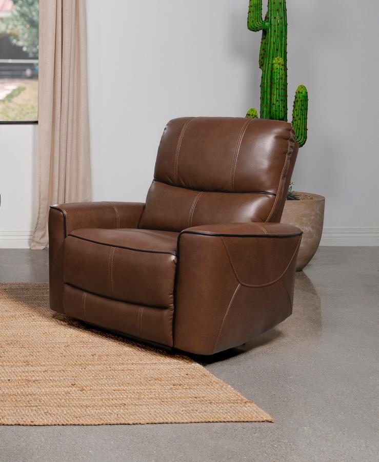 

    
Contemporary Brown Wood Power Recliner Chair Coaster Greenfield 610266P
