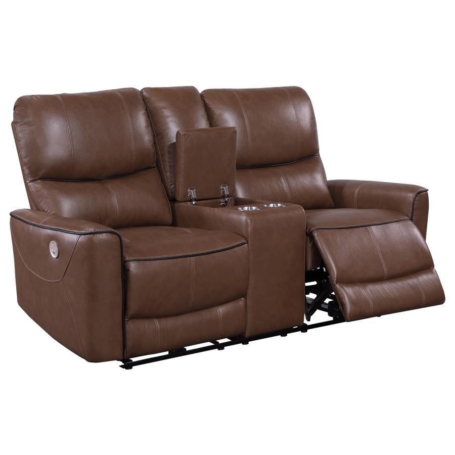 Contemporary, Modern Power Reclining Loveseat Greenfield Power Reclining Loveseat 610265P-L 610265P-L in Brown Leatherette