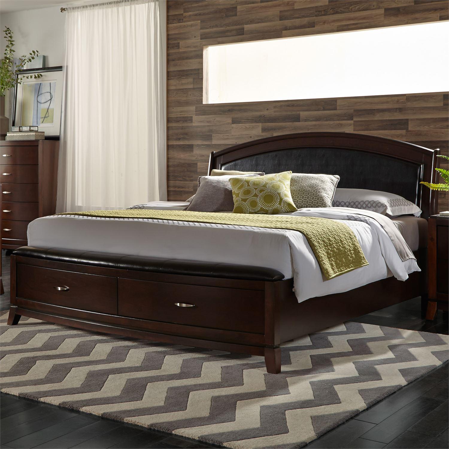 

    
Dark Truffle Finish Black PU Queen Storage Bed Avalon (505-BR) Liberty Furniture
