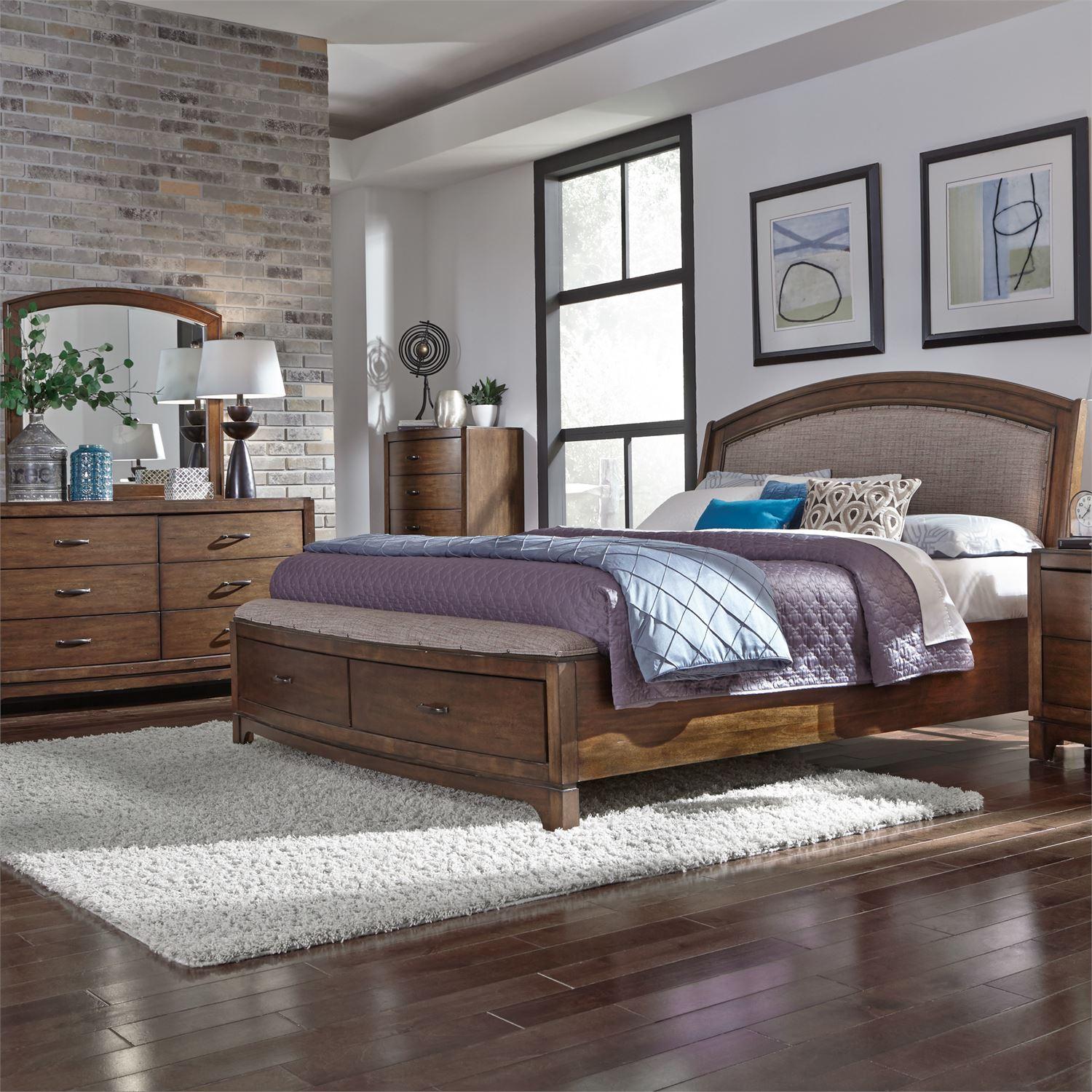 

    
Pebble Brown Finish & Fabric Queen Storage Bedroom Set 3 Pcs Avalon 705-BR-QSBDM Liberty Furniture
