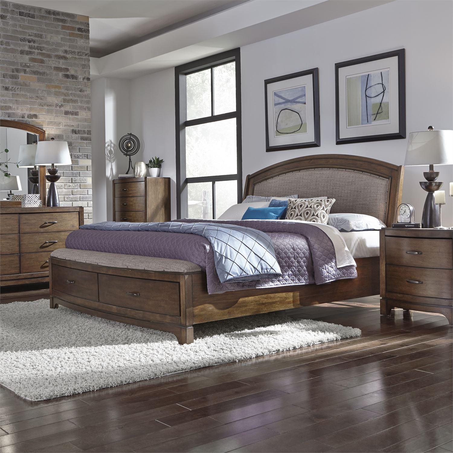 

    
Pebble Brown Finish & Fabric Queen Storage Bedroom Set 5 Pcs Avalon 705-BR-QSBDMCN Liberty Furniture
