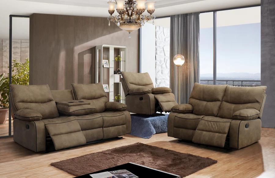

    
Contemporary Brown Microfiber Reclining Living Room Set 3Pcs McFerran SF1008
