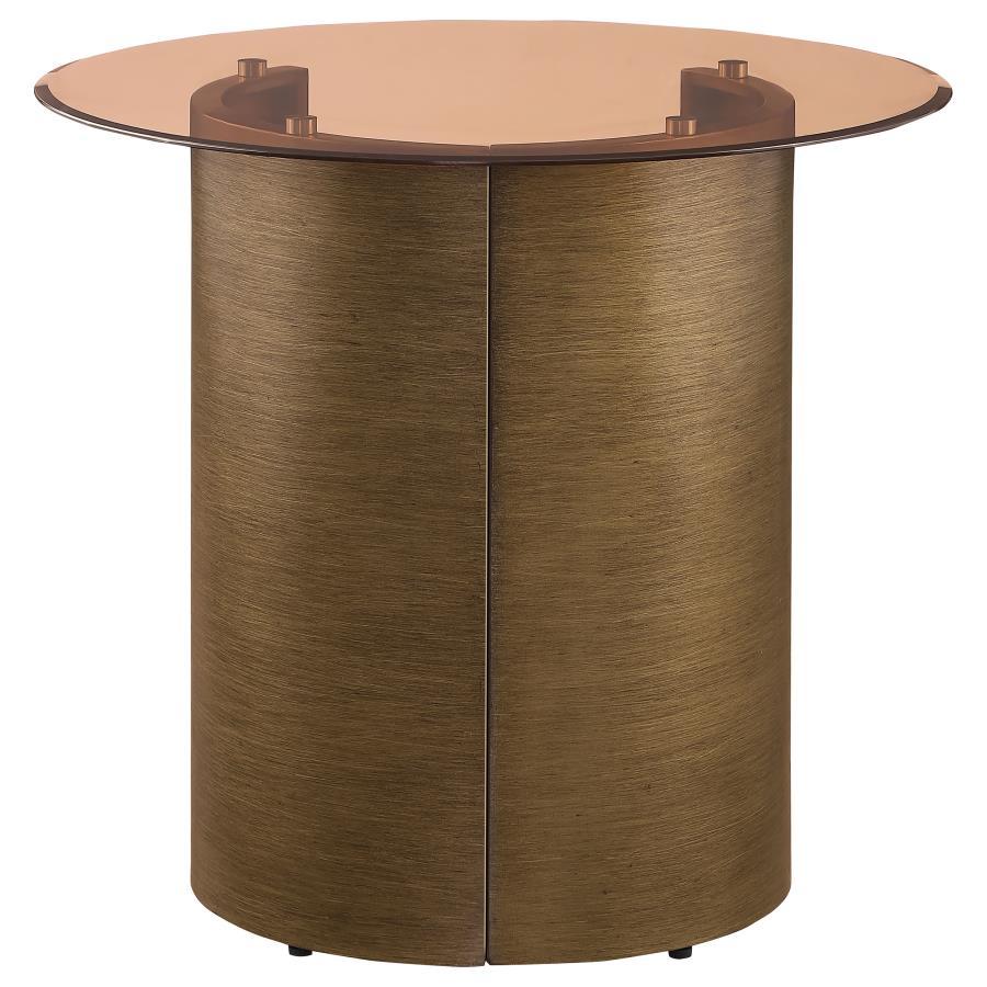 

    
 Order  Contemporary Brushed Bronze Metal End Table Coaster Morena 721597
