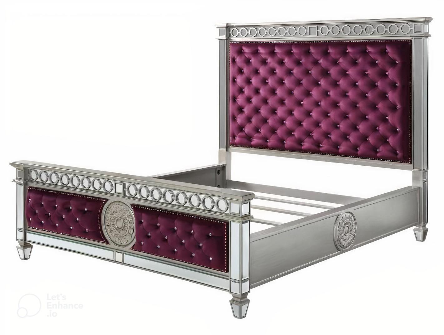 

    
Contemporary Burgundy Velvet & Mirrored Queen Bed by Acme Varian 27370Q
