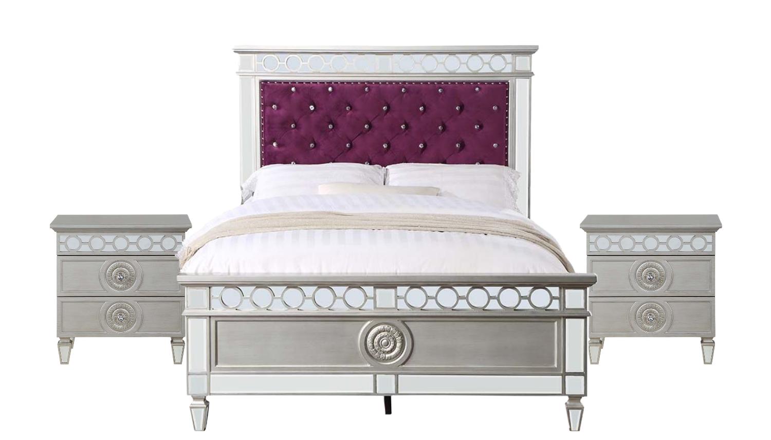 

    
Contemporary Burgundy Velvet, Silver & Mirrored Twin Bedroom Set by Acme Varian BD01279T-3pcs
