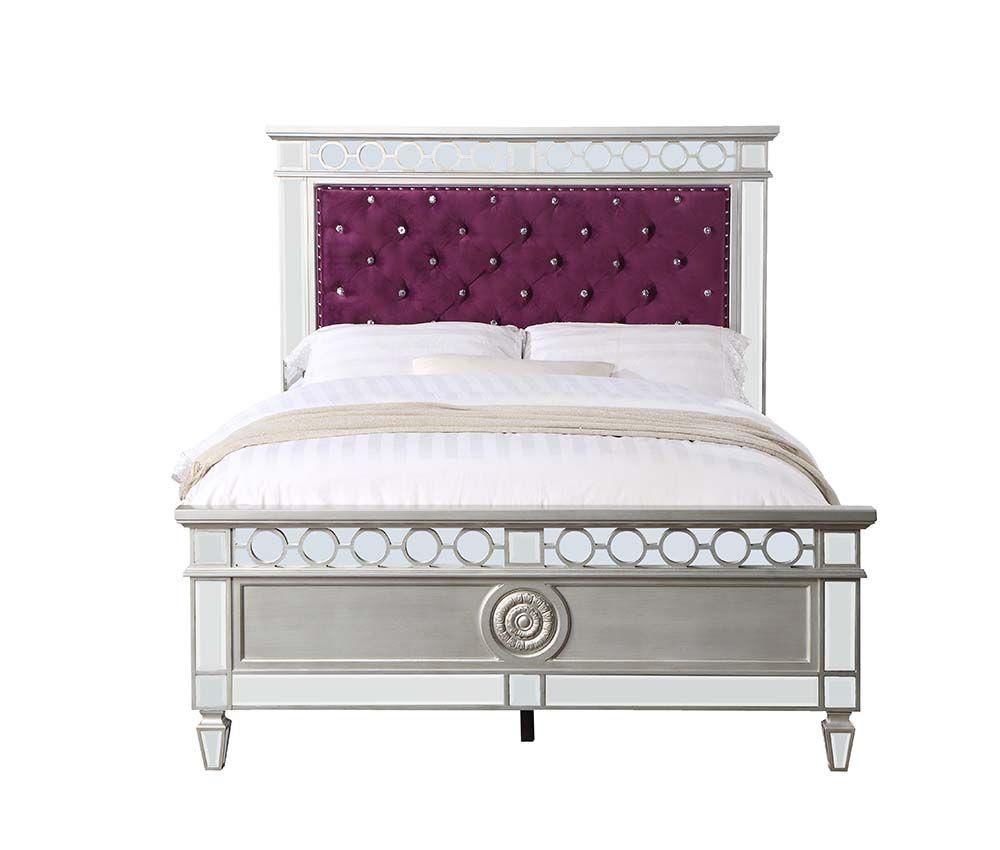 

    
Contemporary Burgundy Velvet, Silver & Mirrored Twin Bedroom Set by Acme Varian BD01279T-5pcs
