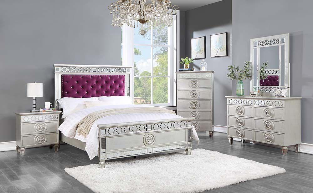 

    
Contemporary Burgundy Velvet, Silver & Mirrored Twin Bedroom Set by Acme Varian BD01279T-6pcs
