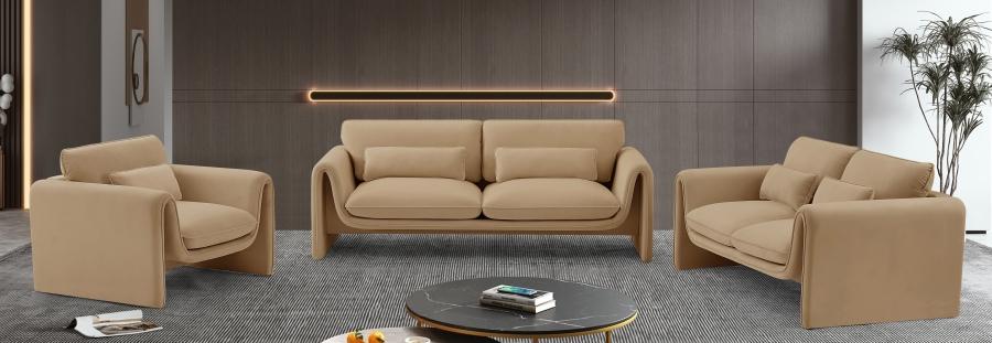 

    
 Shop  Contemporary Camel Engineered Wood Sofa Meridian Furniture Sloan 199Camel-S
