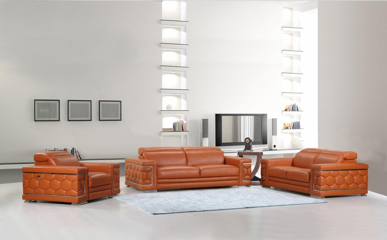 Contemporary Sofa Set Cameron Cameron - Set-3 in Camel Genuine Leather