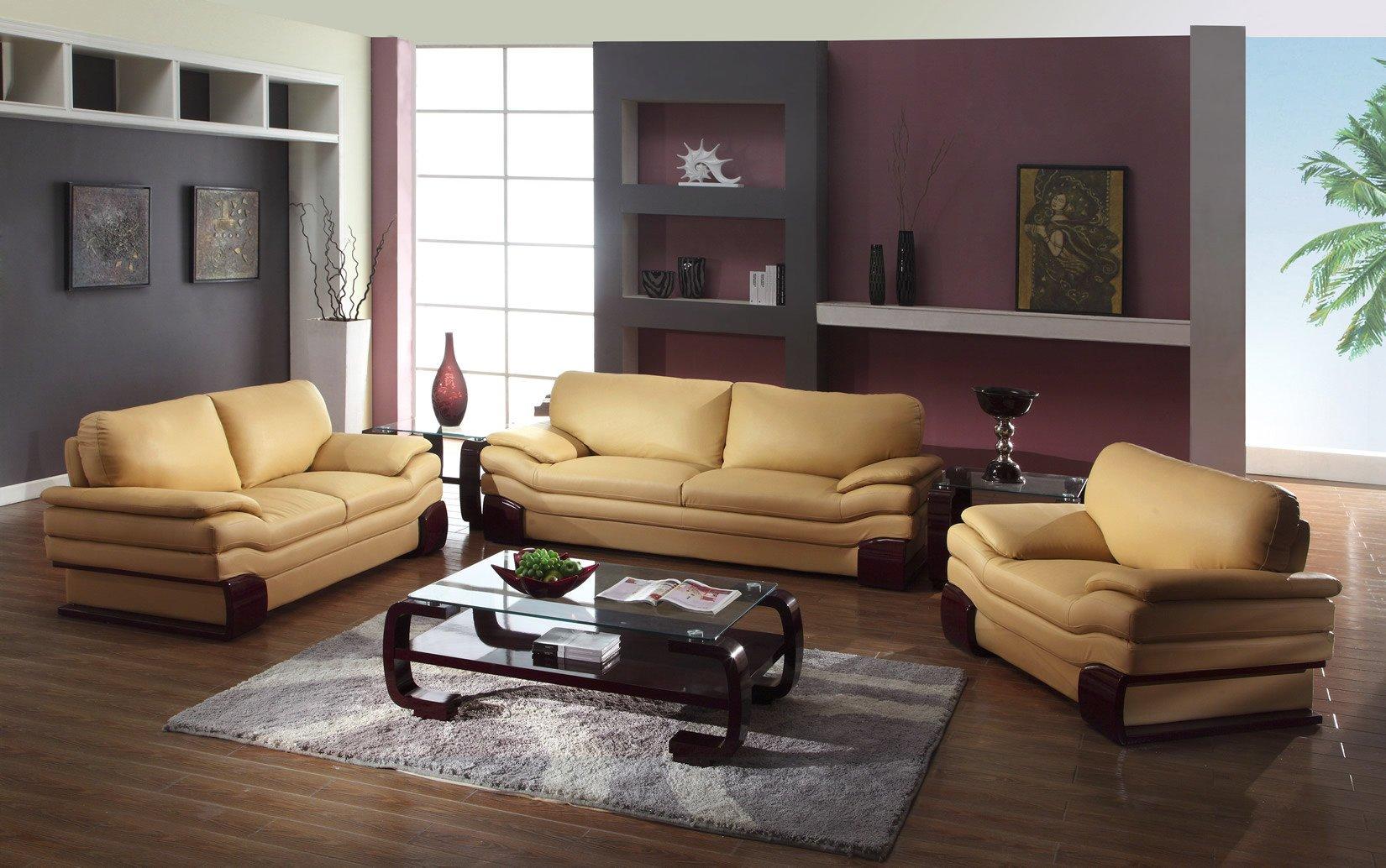 Contemporary Sofa Loveseat and Chair Set U728 U728 CAPPUCCINO-Set-3 in Cappuccino Leather