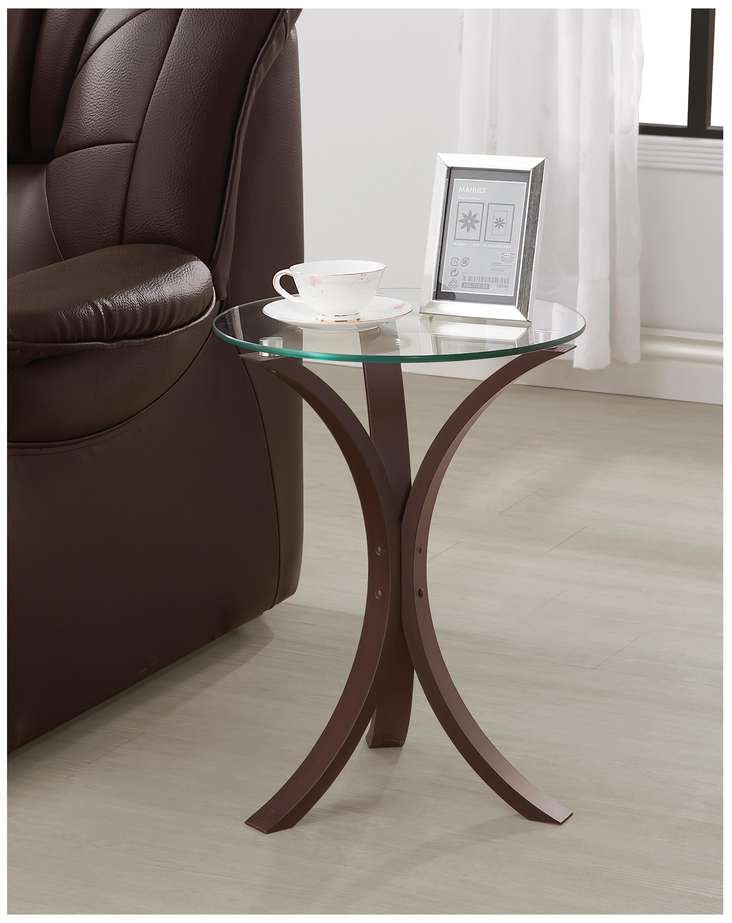 

    
Contemporary Cappuccino Wood & Tempered Glass Accent Table Coaster 902867

