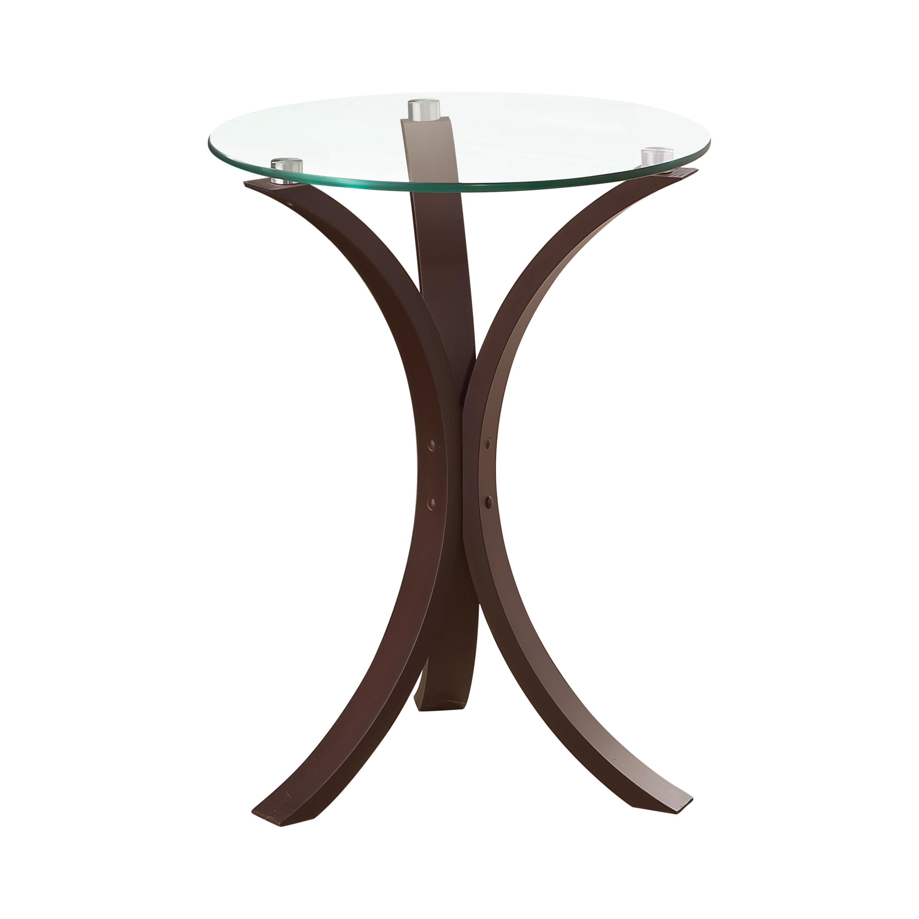 

    
Contemporary Cappuccino Wood & Tempered Glass Accent Table Coaster 902867
