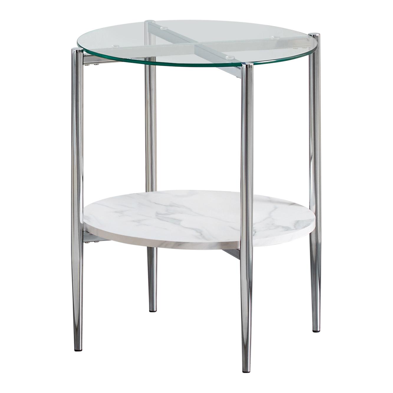 

    
Contemporary Carrara Faux Marble & Tempered Glass End Table Coaster 723277
