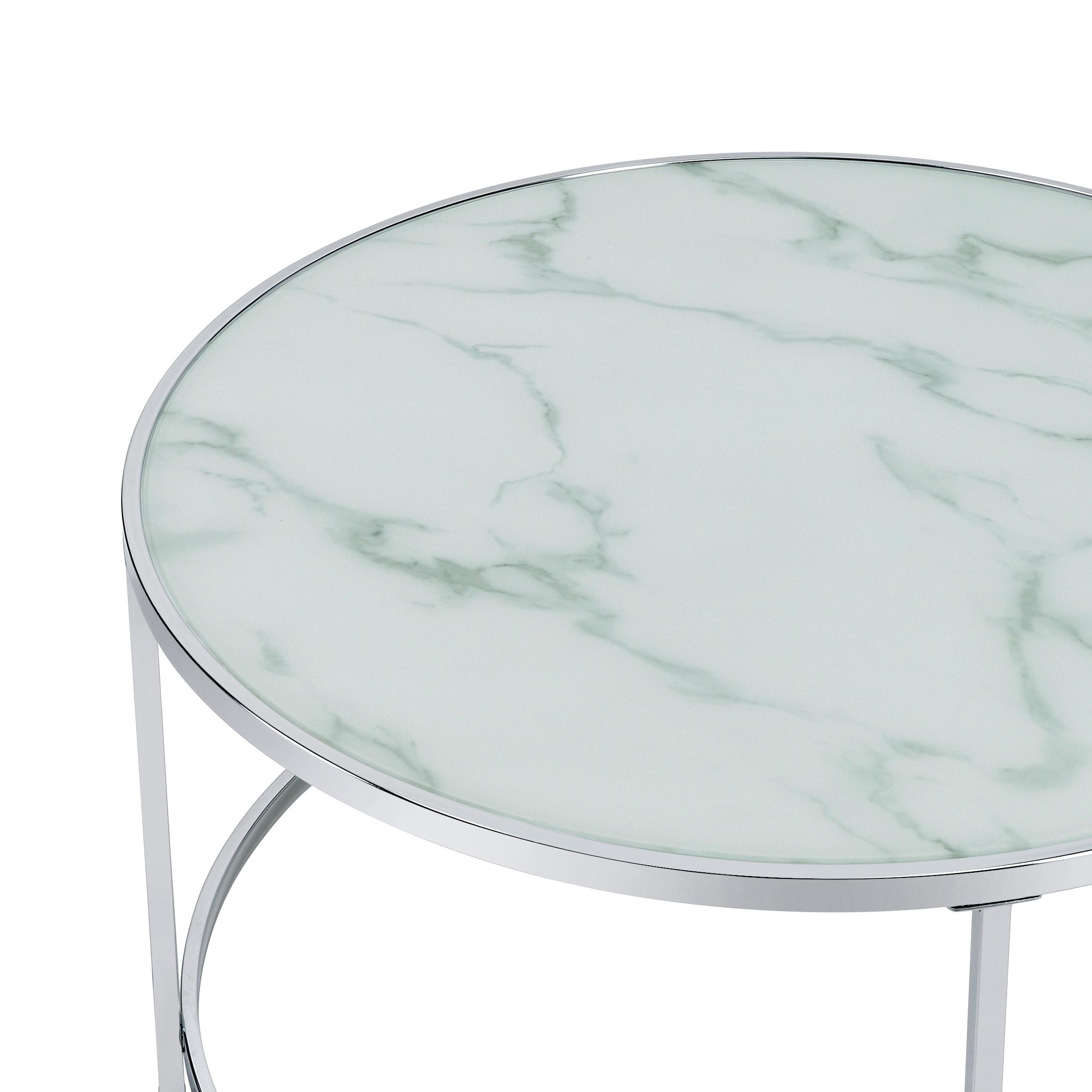 

    
Contemporary Carrara Marble Pattern Tempered Glass Nesting Tables Set 2pcs Coaster 721528

