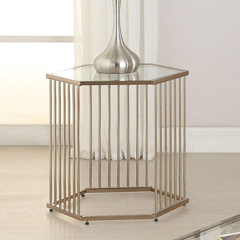 

    
Contemporary Champagne & Clear Glass End Table by Acme Oaklie 81242
