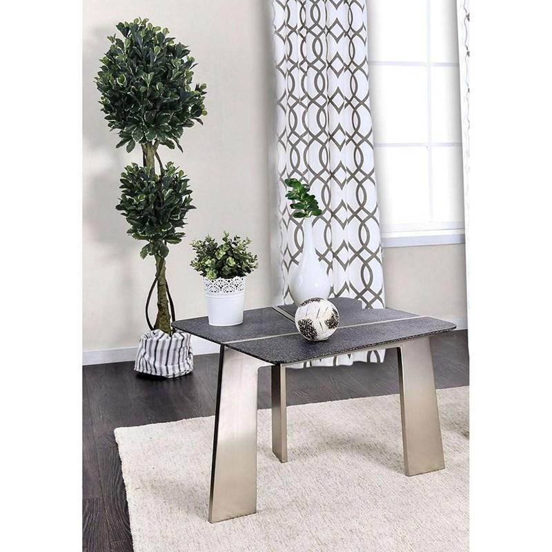 

    
Contemporary Champagne & Gray Metal End Table Set 2pcs Furniture of America Shannon
