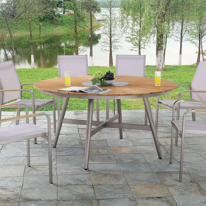 Contemporary Patio Dining Table CM-OT1846T Arshana CM-OT1846T in Oak, Champagne Faux Wood Finish
