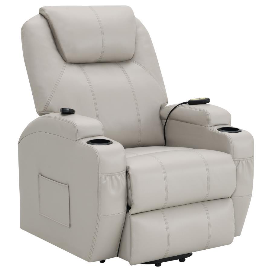 Contemporary, Modern Power Reclining Chair Sanger Power Recliner 600497P-R 600497P-R in Champagne Faux Leather