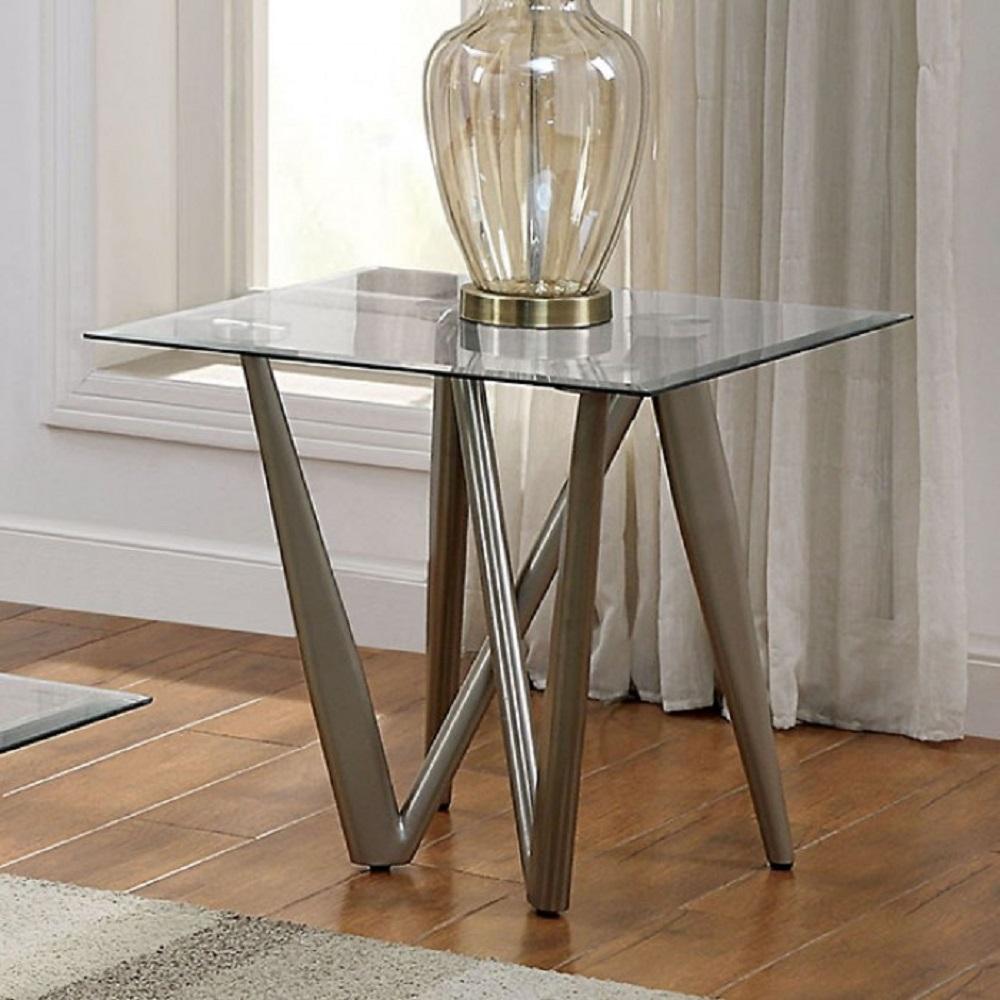 

    
Contemporary Champagne Tempered Glass End Table Set 2pcs Furniture of America Wohlen
