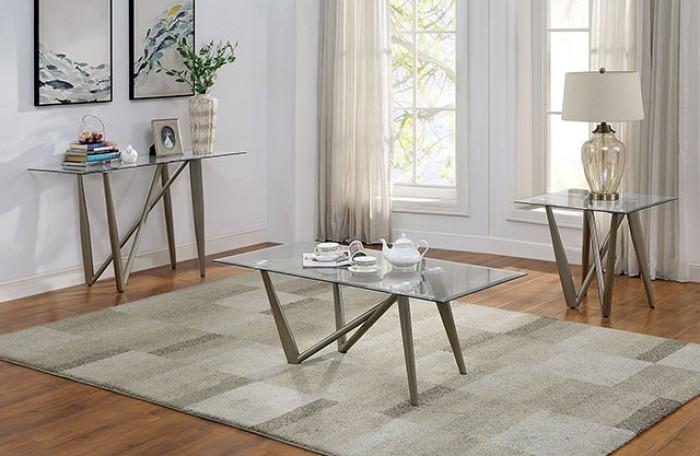 

    
Contemporary Champagne Tempered Glass End Table Set 2pcs Furniture of America Wohlen

