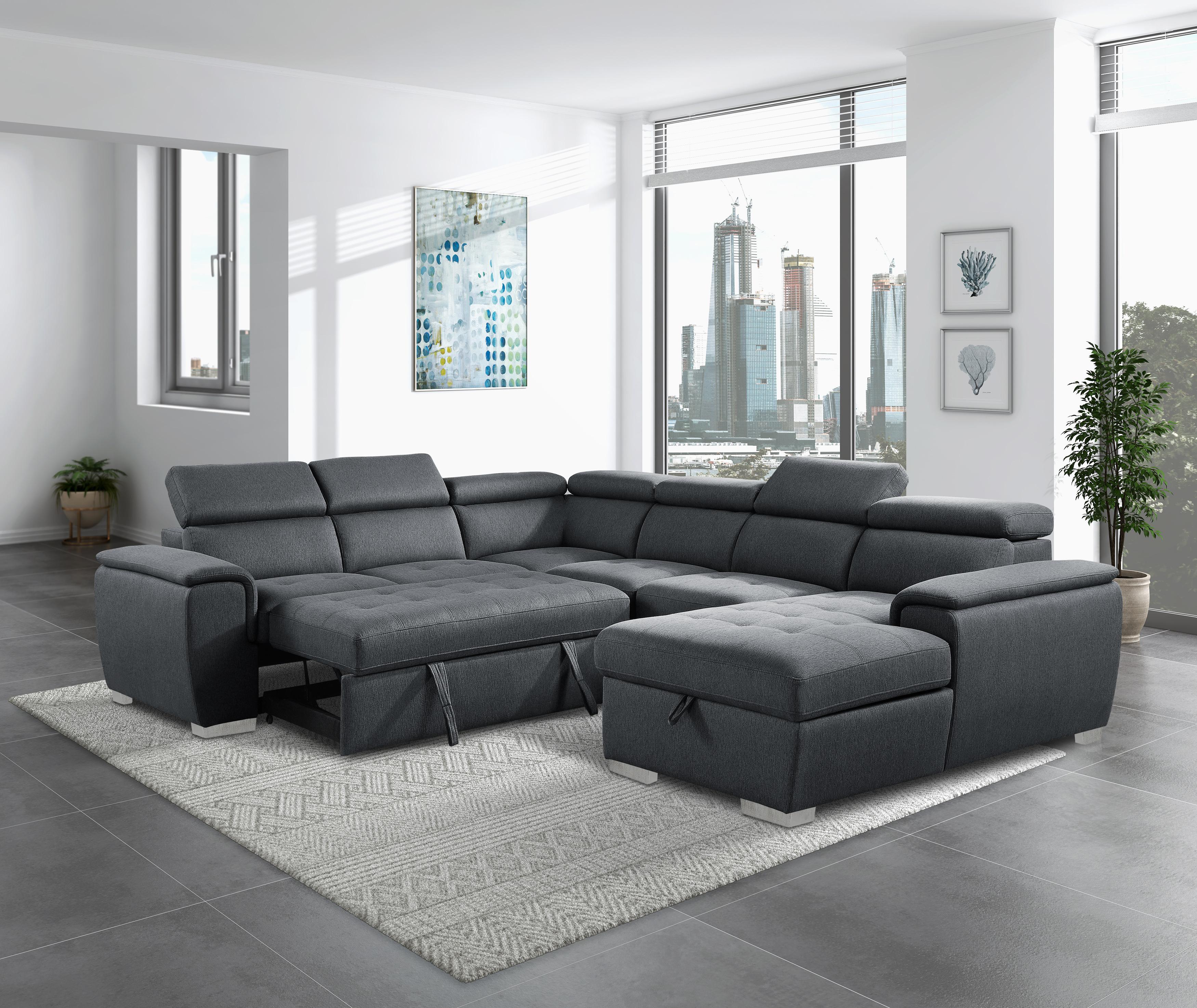 

                    
Buy Contemporary Charcoal Chenille 4-Piece Sectional Homelegance 9355CC*42LRC Berel
