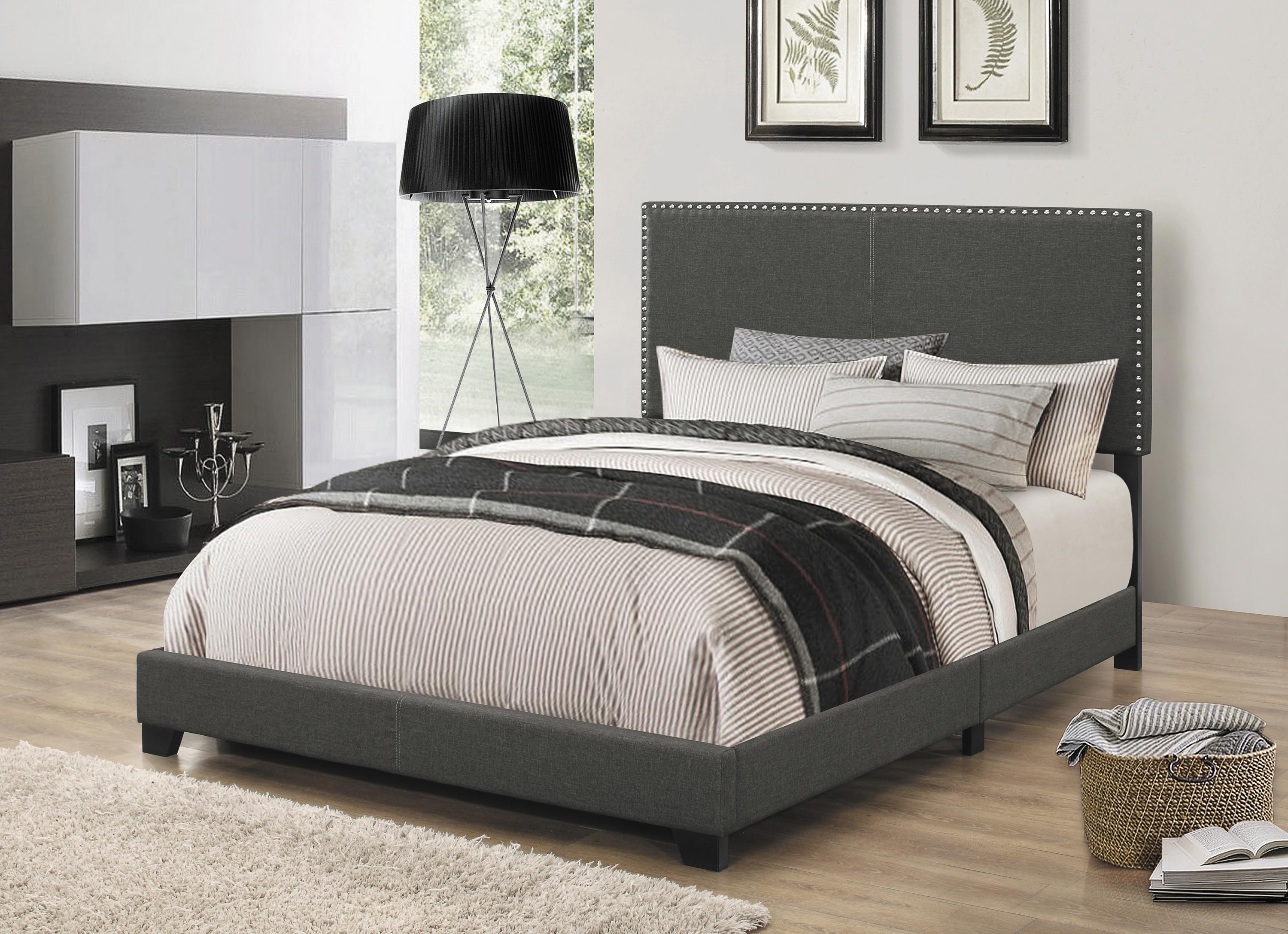 

    
Contemporary Charcoal Fabric CAL Bed Coaster 350061KW Boyd
